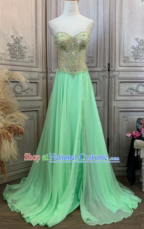 Vintage Ballroom Dance Clothing European Party Garment Costume Annual Meeting Formal Attire Light Green Tube Full Dress