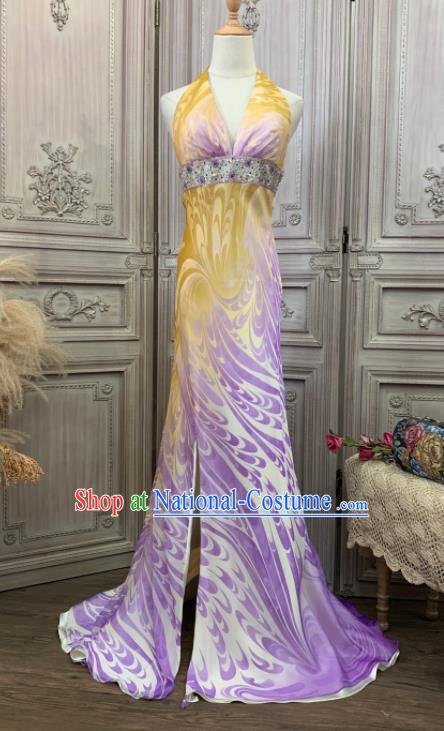 Top Lilac Chiffon Full Dress Ballroom Dance Clothing European Party Vintage Garment Costume Annual Meeting Formal Attire