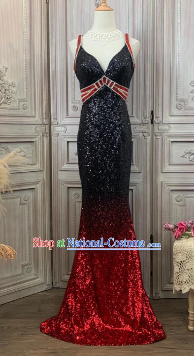 Top Annual Meeting Formal Attire Sequins Full Dress Ballroom Dance Clothing European Party Vintage Garment Costume