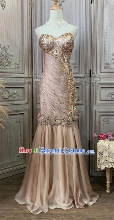 Top Waltz Dance Clothing European Vintage Garment Costume Annual Meeting Formal Attire Wedding Champagne Satin Full Dress