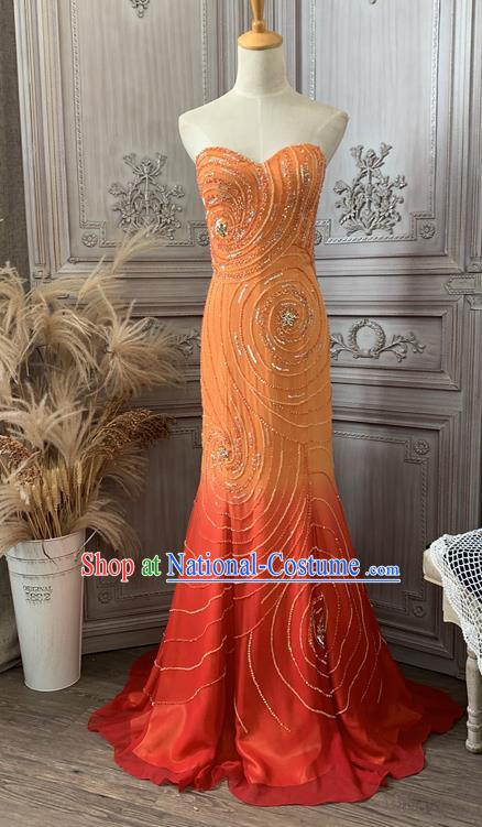 Top Annual Meeting Formal Attire Wedding Orange Full Dress Waltz Dance Clothing European Princess Garment Costume