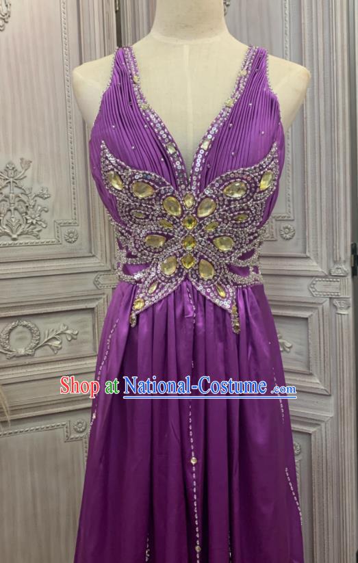 Top Compere Performance Clothing European Court Garment Costume Annual Meeting Purple Satin Formal Attire Wedding Full Dress