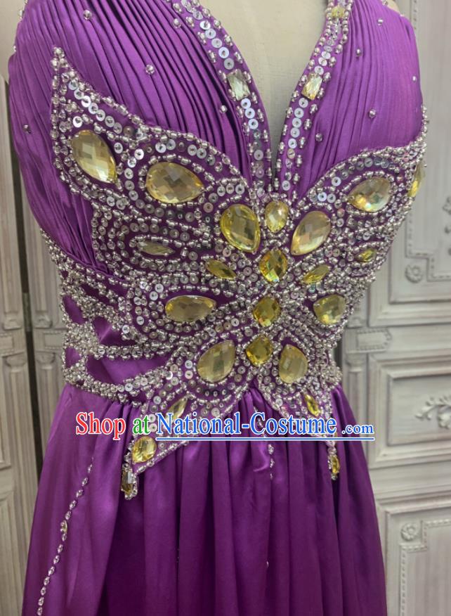 Top Compere Performance Clothing European Court Garment Costume Annual Meeting Purple Satin Formal Attire Wedding Full Dress