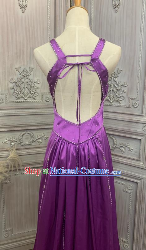 Top Compere Performance Clothing European Court Garment Costume Annual Meeting Purple Satin Formal Attire Wedding Full Dress