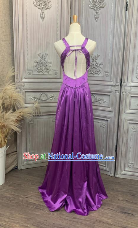 Top Compere Performance Clothing European Court Garment Costume Annual Meeting Purple Satin Formal Attire Wedding Full Dress