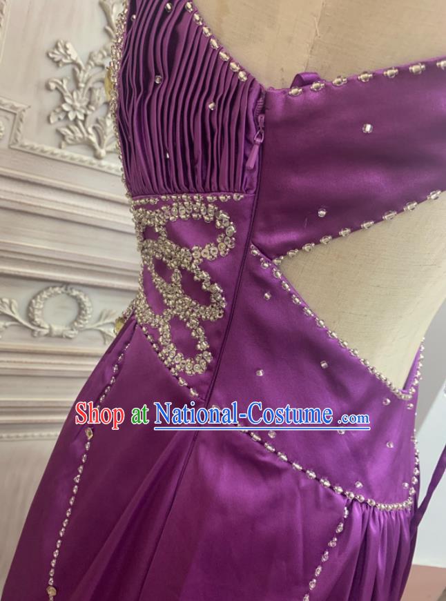 Top Compere Performance Clothing European Court Garment Costume Annual Meeting Purple Satin Formal Attire Wedding Full Dress