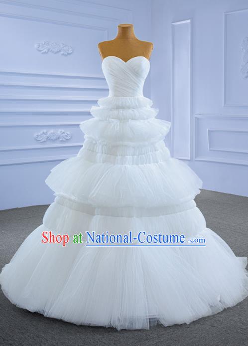 Custom Bridal Gown Wedding Dress Bride White Veil Layered Dress Stage Performance Garment Costume