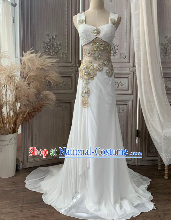 Top Wedding White Full Dress Compere Performance Clothing European Court Garment Costume Annual Meeting Dance Formal Attire