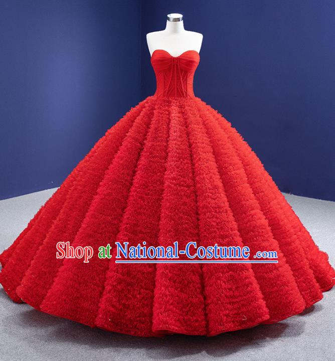 Custom Stage Performance Costume Luxury Bridal Gown Wedding Dress Ceremony Formal Garment Bride Red Veil Trailing Dress