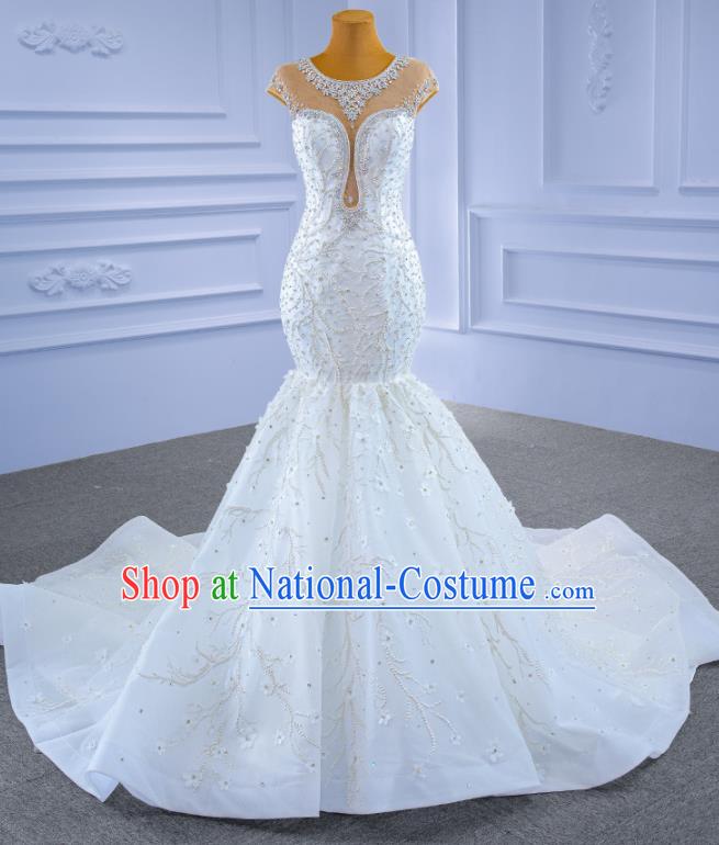 Custom Ceremony Formal Garment Bride Fishtail Dress Stage Performance Costume Luxury Trailing Bridal Gown Wedding Dress