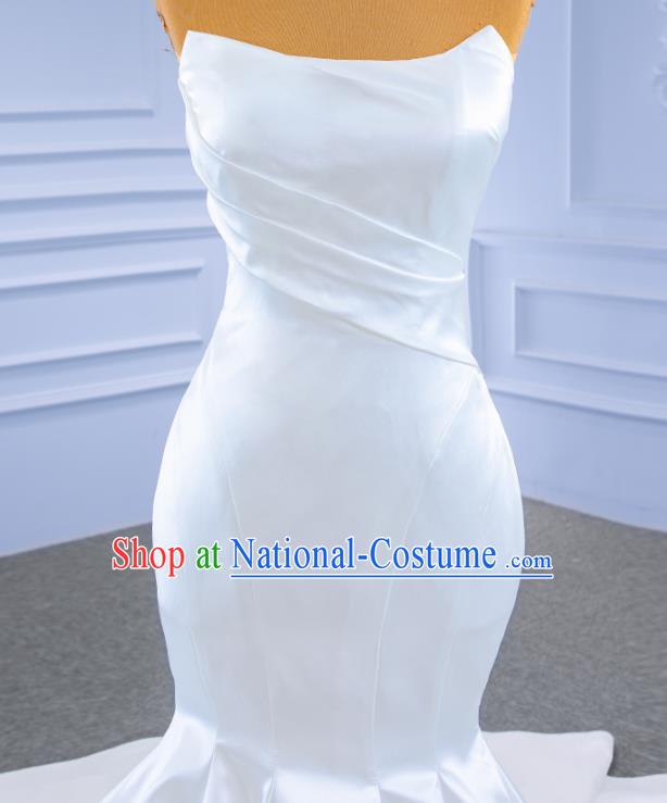 Custom Bride White Satin Trailing Dress Stage Show Costume Luxury Bridal Gown Fishtail Wedding Dress Ceremony Formal Garment