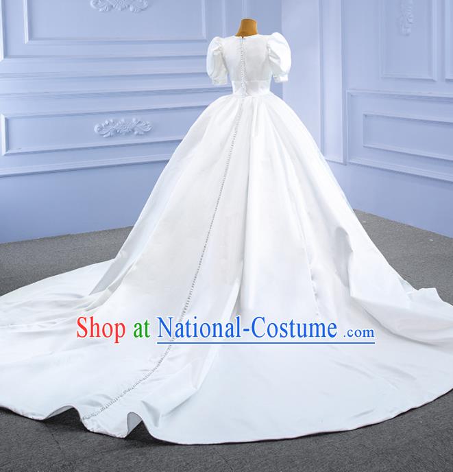 Custom Luxury Bridal Gown Vintage White Satin Wedding Dress Ceremony Formal Garment Bride Long Trailing Dress Stage Show Costume