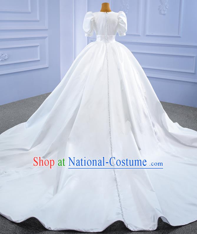 Custom Luxury Bridal Gown Vintage White Satin Wedding Dress Ceremony Formal Garment Bride Long Trailing Dress Stage Show Costume