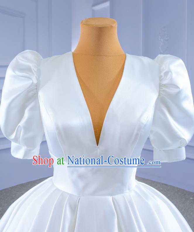 Custom Luxury Bridal Gown Vintage White Satin Wedding Dress Ceremony Formal Garment Bride Long Trailing Dress Stage Show Costume