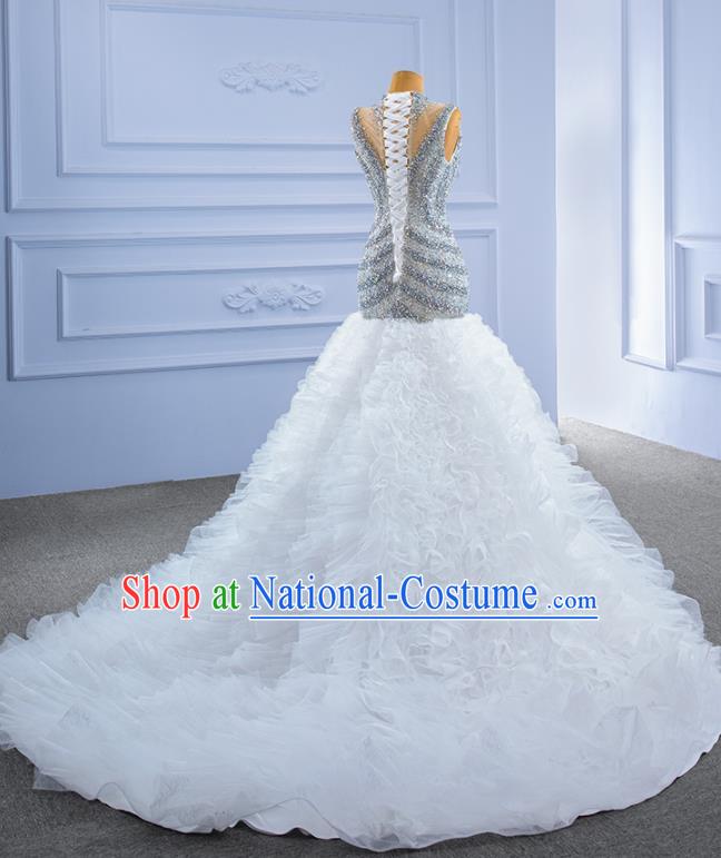 Custom Stage Show Costume Luxury Trailing Bridal Gown Vintage Diamante Wedding Dress Ceremony Formal Garment Bride Full Dress