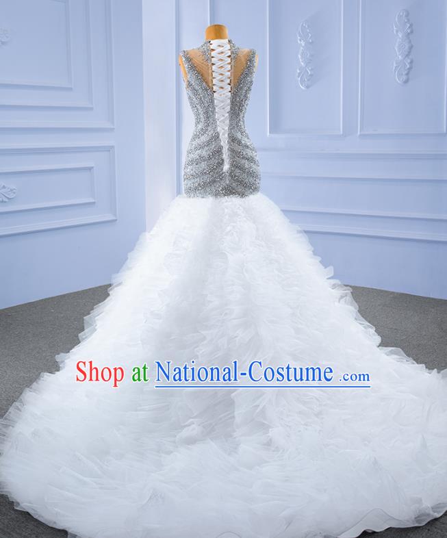 Custom Stage Show Costume Luxury Trailing Bridal Gown Vintage Diamante Wedding Dress Ceremony Formal Garment Bride Full Dress