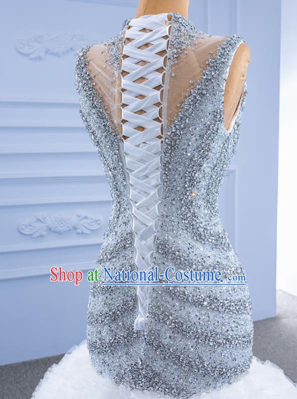 Custom Stage Show Costume Luxury Trailing Bridal Gown Vintage Diamante Wedding Dress Ceremony Formal Garment Bride Full Dress