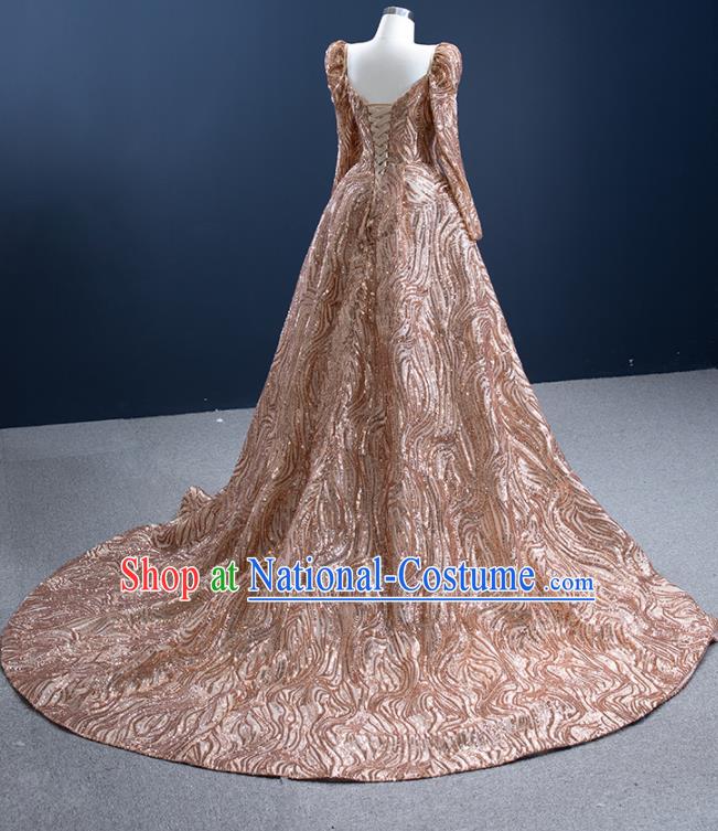 Custom Ceremony Garment Marriage Bride Golden Trailing Full Dress Catwalks Formal Costume Compere Vintage Clothing Luxury Wedding Dress