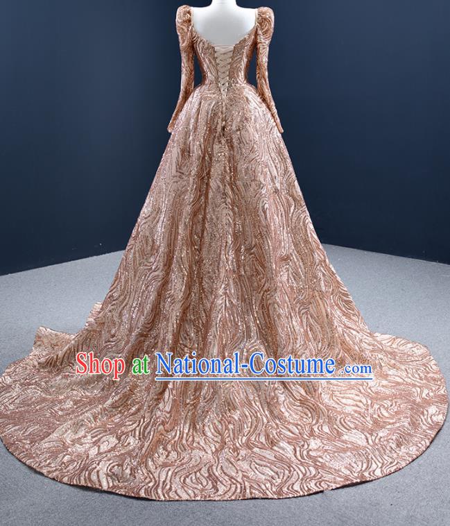 Custom Ceremony Garment Marriage Bride Golden Trailing Full Dress Catwalks Formal Costume Compere Vintage Clothing Luxury Wedding Dress