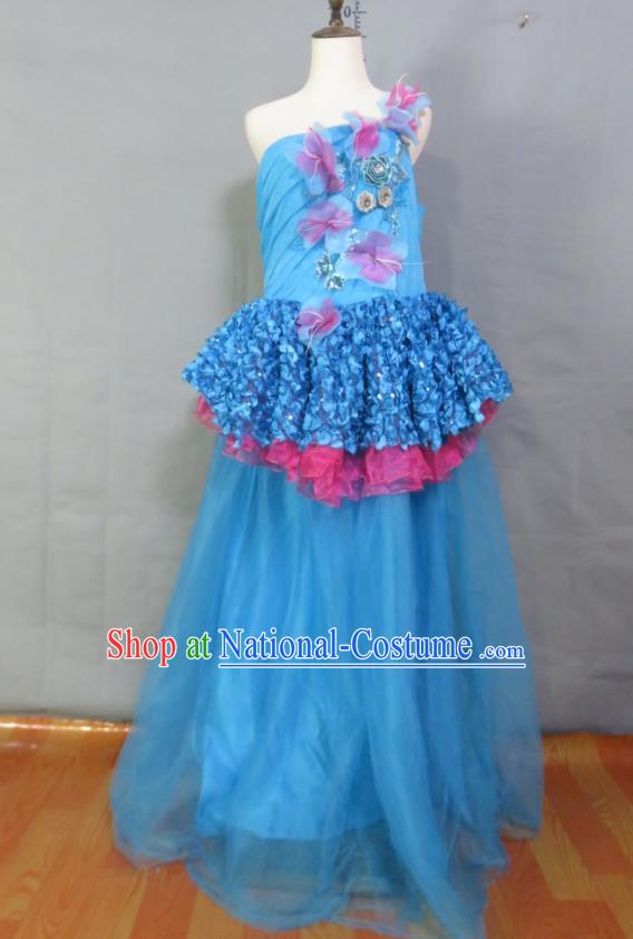 Custom Blue Wedding Dress Photography Clothing Modern Dance Fashion Costume Bride Full Dress