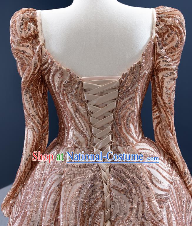 Custom Ceremony Garment Marriage Bride Golden Trailing Full Dress Catwalks Formal Costume Compere Vintage Clothing Luxury Wedding Dress