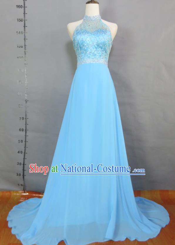 Top Women Chorus Performance Garment Costume Annual Meeting Catwalks Clothing Bridesmaid Light Blue Full Dress Compere Formal Attire