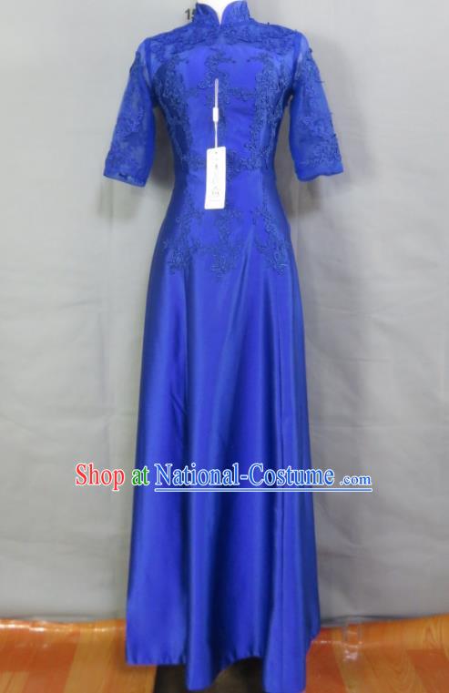 Top Annual Meeting Performance Clothing Bridesmaid Royalblue Full Dress Compere Formal Attire Women Chorus Garment Costume