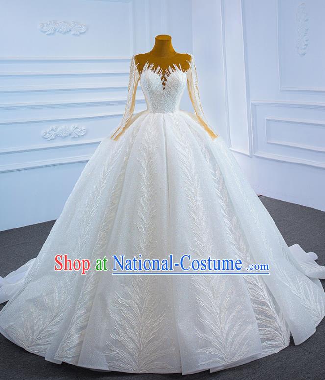 Custom Marriage Bride Full Dress Catwalks Formal Costume Ceremony Vintage Clothing Luxury Trailing Wedding Dress Compere Garment