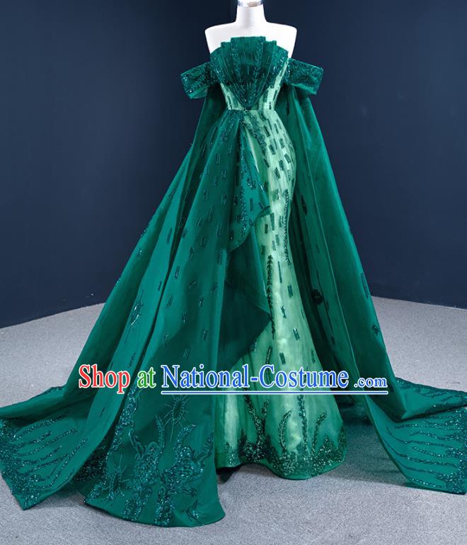 Custom Catwalks Princess Costume Ceremony Vintage Clothing Luxury Wedding Dress Compere Formal Garment Marriage Bride Deep Green Trailing Full Dress