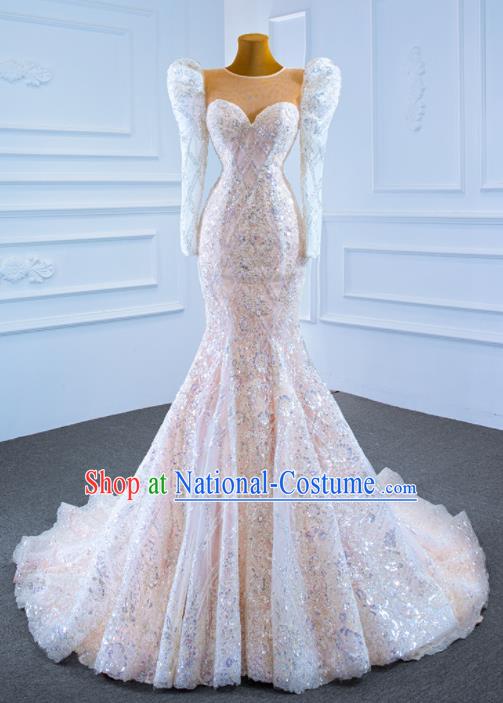 Custom Marriage Bride Trailing Full Dress Catwalks Princess Costume Ceremony Vintage Clothing Luxury Wedding Dress Compere Formal Garment