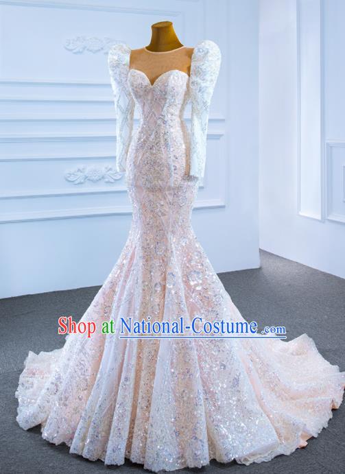 Custom Marriage Bride Trailing Full Dress Catwalks Princess Costume Ceremony Vintage Clothing Luxury Wedding Dress Compere Formal Garment