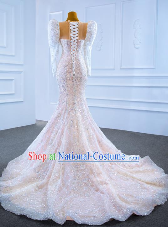 Custom Marriage Bride Trailing Full Dress Catwalks Princess Costume Ceremony Vintage Clothing Luxury Wedding Dress Compere Formal Garment