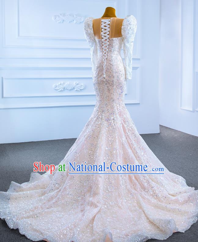 Custom Marriage Bride Trailing Full Dress Catwalks Princess Costume Ceremony Vintage Clothing Luxury Wedding Dress Compere Formal Garment