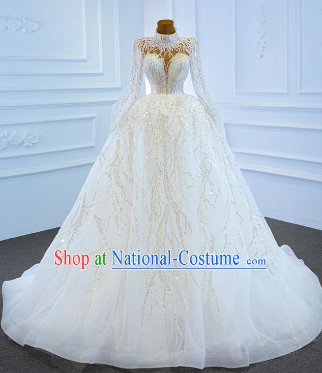 Custom Ceremony Compere Clothing Luxury Embroidery Sequins Wedding Dress Vintage Formal Garment Marriage Bride Trailing Full Dress Catwalks Princess Costume