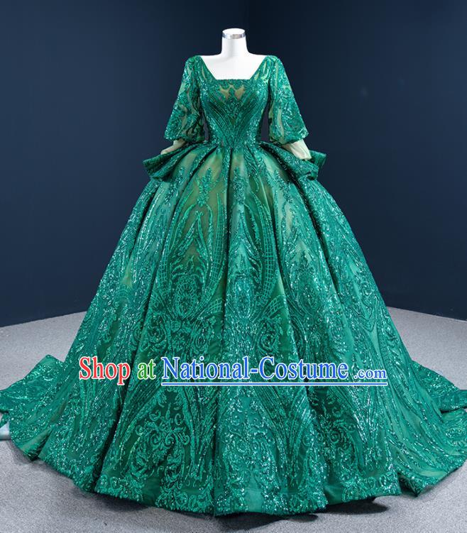 Custom Ceremony Compere Clothing Luxury Embroidery Green Sequins Wedding Dress Vintage Formal Garment Bride Full Dress Catwalks Princess Costume