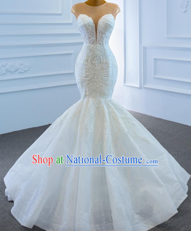 Custom Luxury Fishtail Wedding Dress Vintage Formal Garment Bride Embroidery Beads Full Dress Catwalks Princess Costume Ceremony Compere Clothing