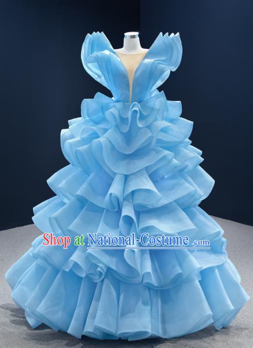 Custom Ceremony Compere Clothing Vintage Wedding Dress Luxury Formal Garment Bride Blue Full Dress Catwalks Princess Costume