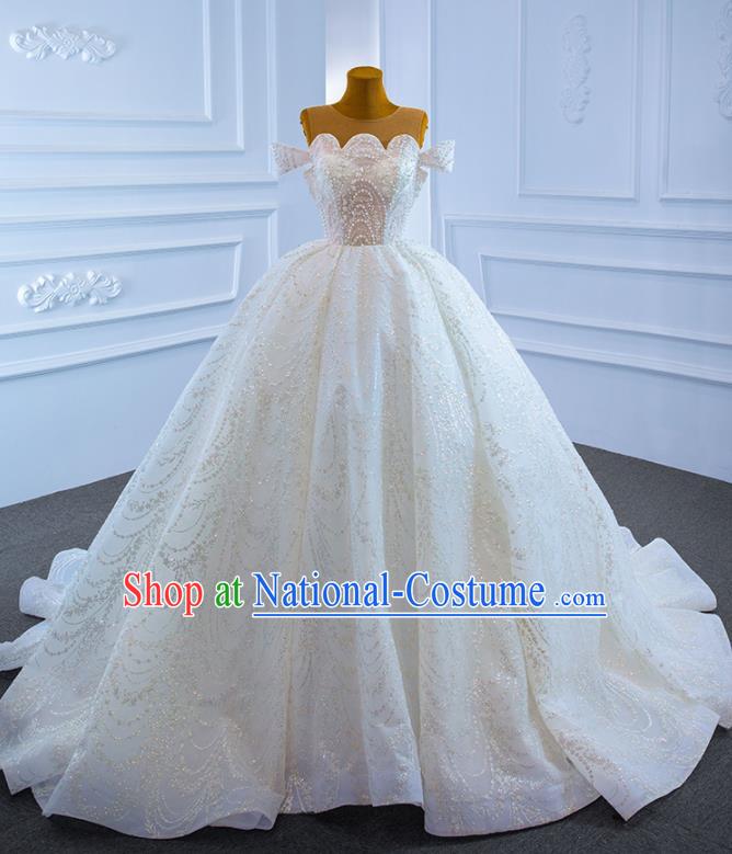 Custom Catwalks Formal Costume Ceremony Vintage Clothing Luxury Trailing Wedding Dress Compere Embroidery Pearls Garment Marriage Bride Full Dress