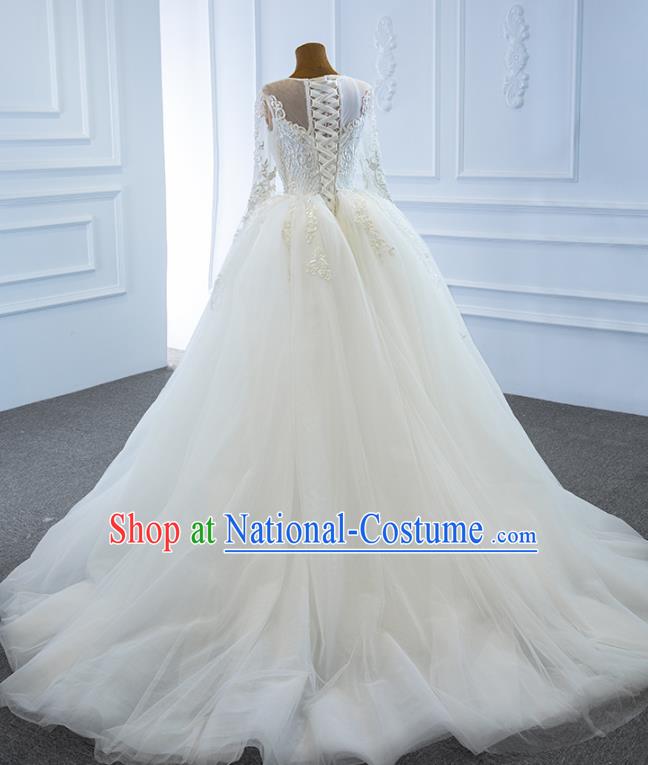 Custom Compere Fishtail Full Dress Catwalks Princess Costume Marriage Bride Clothing Vintage Embroidery Wedding Dress Luxury Formal Garment