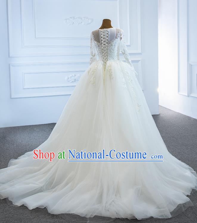 Custom Compere Fishtail Full Dress Catwalks Princess Costume Marriage Bride Clothing Vintage Embroidery Wedding Dress Luxury Formal Garment