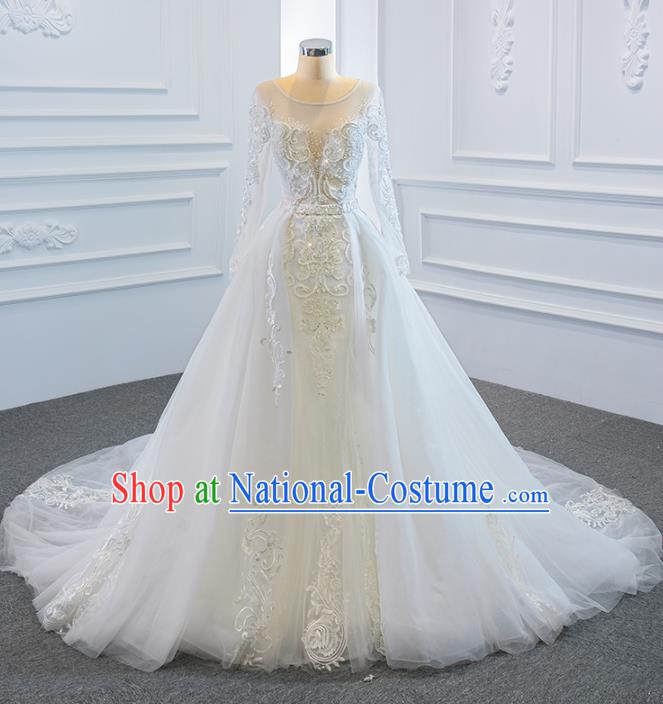 Custom Vintage Wedding Dress Luxury Embroidery Formal Garment Compere Trailing Full Dress Catwalks Princess Costume Marriage Bride Clothing