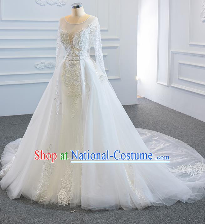 Custom Vintage Wedding Dress Luxury Embroidery Formal Garment Compere Trailing Full Dress Catwalks Princess Costume Marriage Bride Clothing