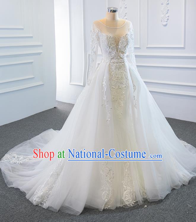 Custom Vintage Wedding Dress Luxury Embroidery Formal Garment Compere Trailing Full Dress Catwalks Princess Costume Marriage Bride Clothing