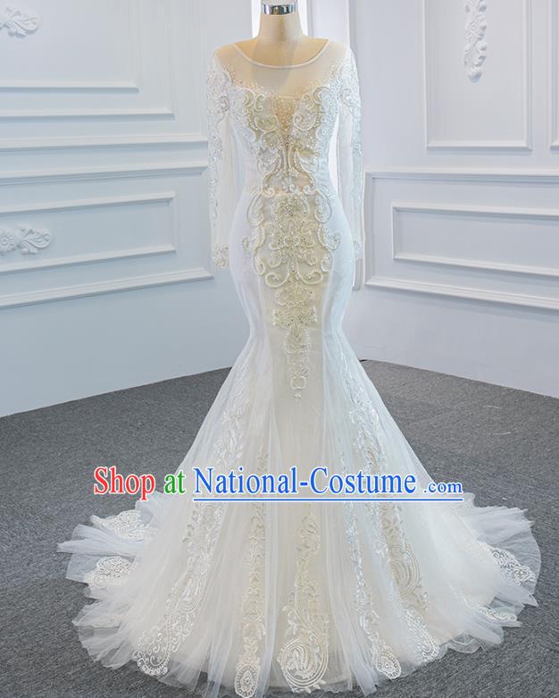 Custom Vintage Wedding Dress Luxury Embroidery Formal Garment Compere Trailing Full Dress Catwalks Princess Costume Marriage Bride Clothing