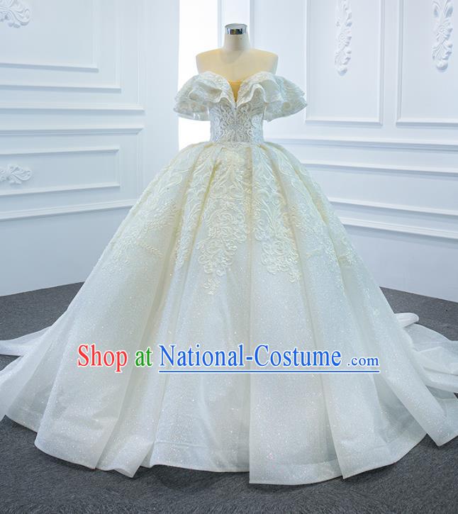 Custom Catwalks Princess Costume Vintage Bride Clothing Wedding Dress Marriage Embroidery Lace Formal Garment Compere Luxury Trailing Full Dress