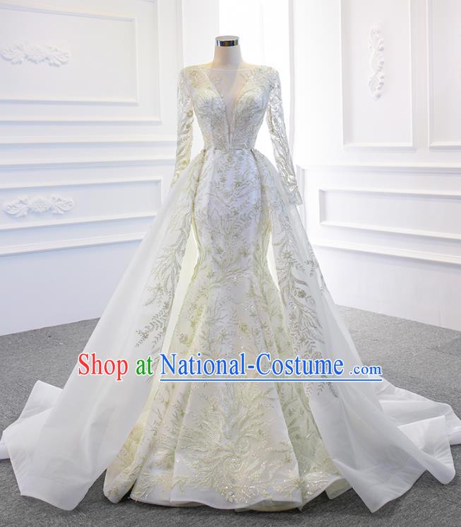 Custom Marriage Embroidery Formal Garment Compere Luxury Fishtail Full Dress Catwalks Princess Costume Bride Clothing Vintage Wedding Dress