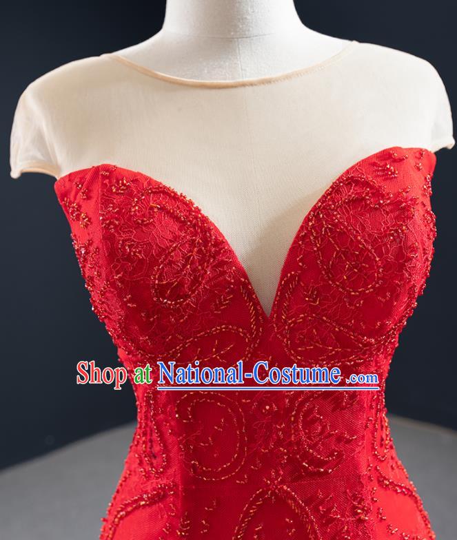 Custom Vintage Wedding Dress Marriage Embroidery Formal Garment Compere Luxury Red Fishtail Full Dress Catwalks Princess Costume Bride Clothing