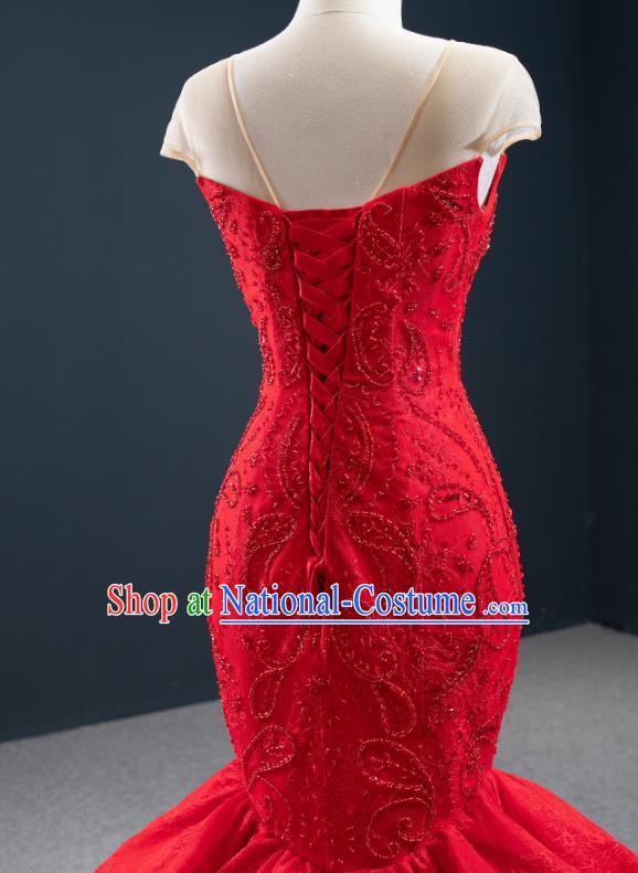 Custom Vintage Wedding Dress Marriage Embroidery Formal Garment Compere Luxury Red Fishtail Full Dress Catwalks Princess Costume Bride Clothing