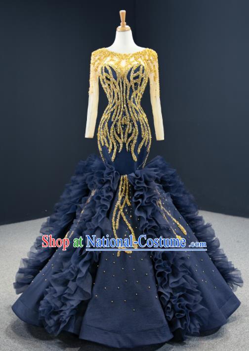 Custom Bride Clothing Vintage Wedding Dress Marriage Formal Garment Compere Luxury Navy Fishtail Full Dress Catwalks Princess Costume