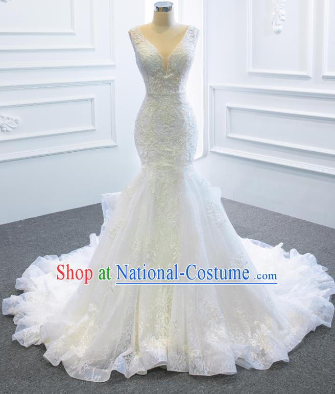 Custom Marriage Formal Garment Compere Luxury Long Trailing Full Dress Catwalks Princess Costume Bride Clothing Vintage Wedding Dress